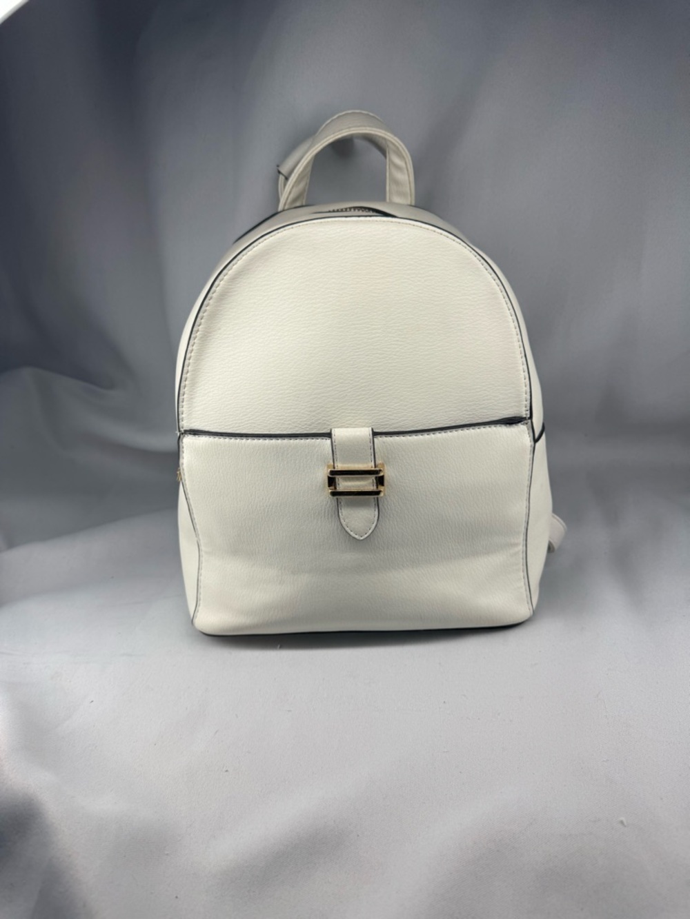 White Mini Backpack Purse with Gold Accent